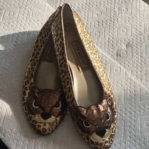 Carysma Leather Animal Face Leopard Flats.